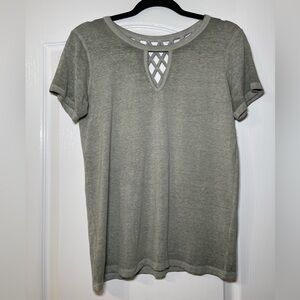 BKE Olive Green Women's Top with Crisscross Detail
